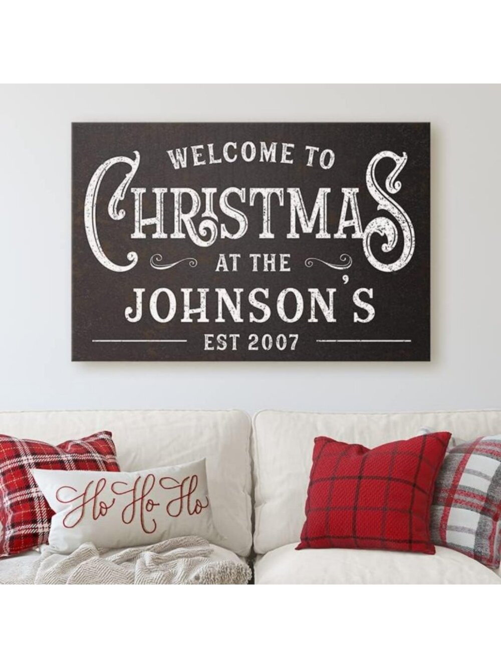 Personalized Family Name Christmas Sign | Rustic Vintage Farmhouse Decor 24"x36